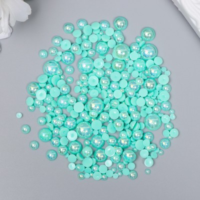 Декор для творчества пластик «Половинки бусин. Зелёный перламутр», d=3-10 мм, набор 10 г