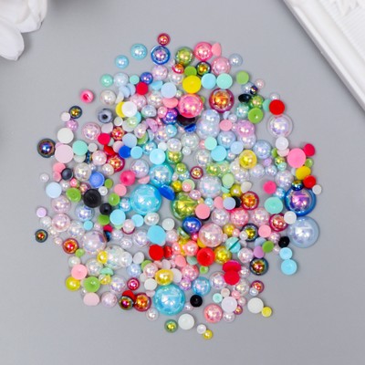 Декор для творчества пластик "Половинки бусин. Ассорти перламутр" d=3-10 мм, набор 10 гр