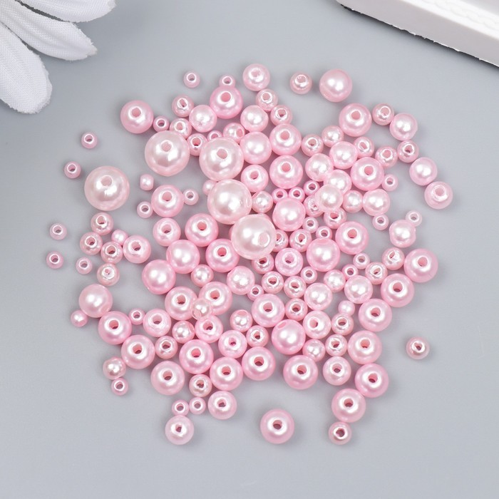 Бусины для творчества пластик "Круглые. Розовая пудра" d=3-8 мм, набор 10 гр - Фото 1