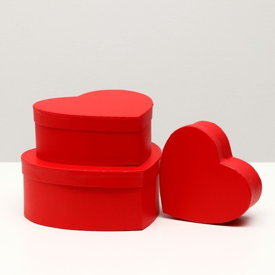 Набор коробок 3в1 сердца "Красный" 21 х 19 х 9 - 15.5 х 14 х 6 см