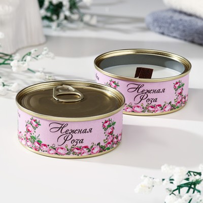 Натуральная свеча в жестяной банке из соевого воска "Нежная роза", 7,5х3 см