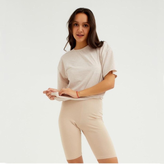 Футболка женская MINAKU OVERSIZE FIT: цвет бежевый меланж, р-р 48 - Фото 1
