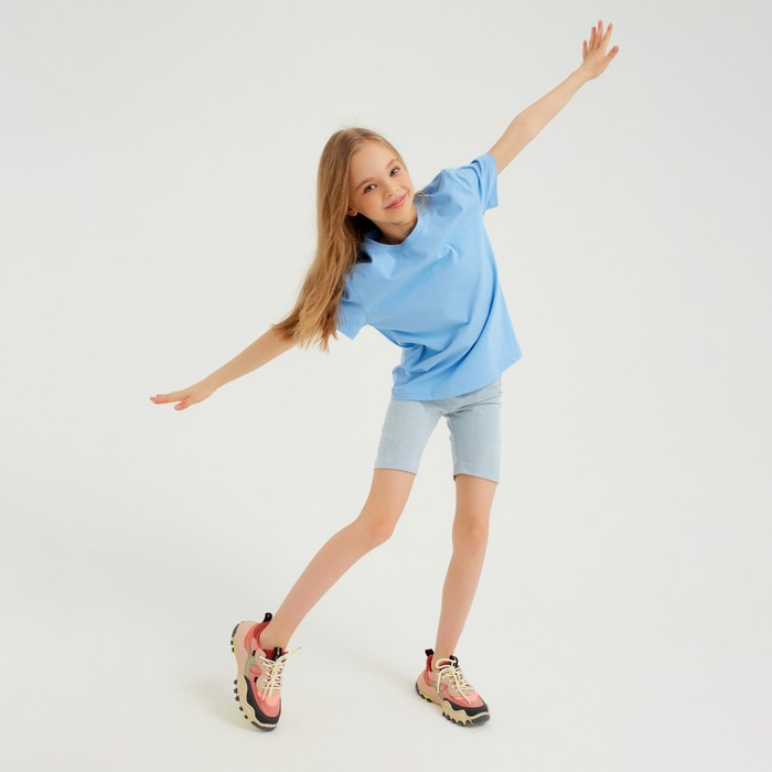 Футболка детская однотонная MINAKU: Basic line, голубая, рост 134 см