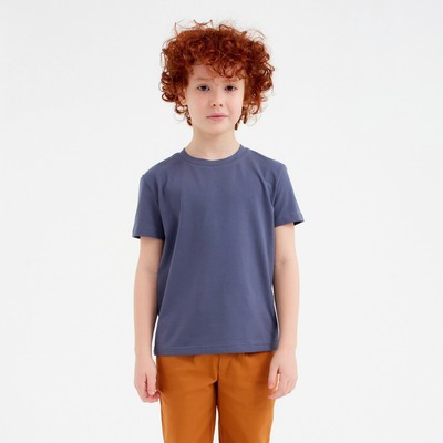 Футболка детская однотонная MINAKU: Basic line, серо-синяя, рост 116 см