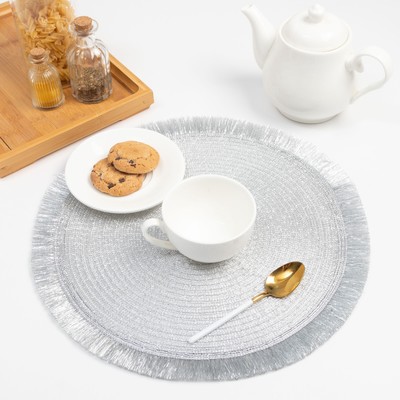 Набор салфеток «Доляна. Блеск», серебро, d=38 см, 2 шт.