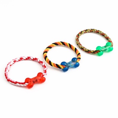 Игрушка тренировочная канатная «Круг с косточкой», до 100 г, микс цветов