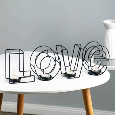 Подсвечник металлический на 4 свечи TAKE IT EASY «Love: слово», 13.5×42 см, чёрный