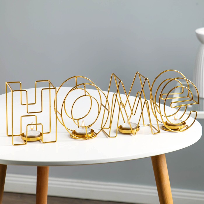 Подсвечник металлический на 4 свечи TAKE IT EASY, Home, 13.5×42 см, золото - Фото 1