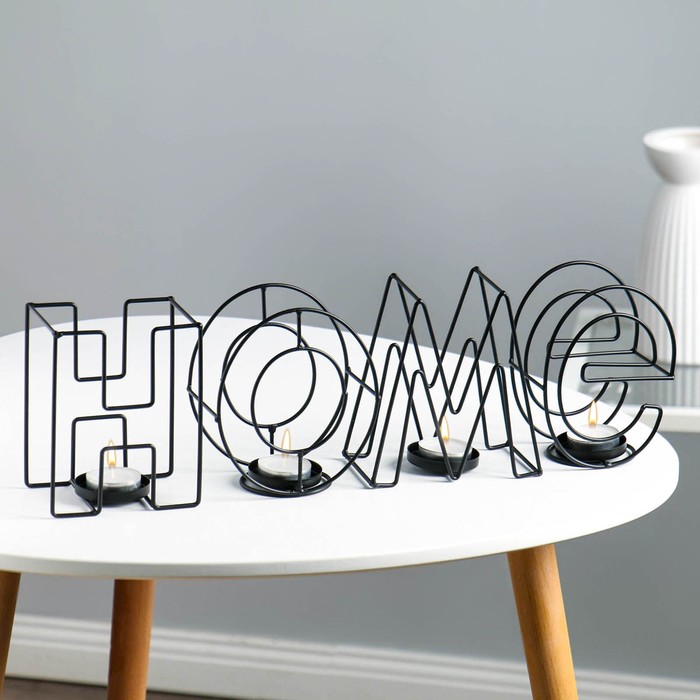 Подсвечник металлический на 4 свечи TAKE IT EASY, Home, 13.5×42 см, чёрный - Фото 1