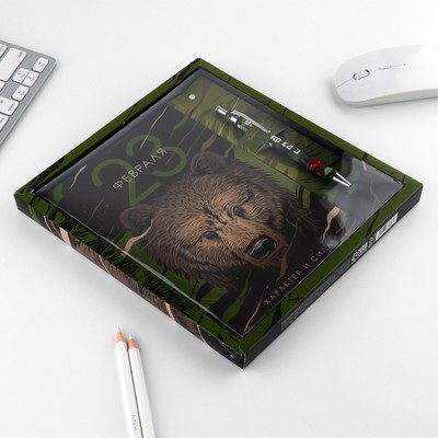 Подарочный набор «23 февраля медведь», ежедневник А5, 80 л в твердой обложке и ручка