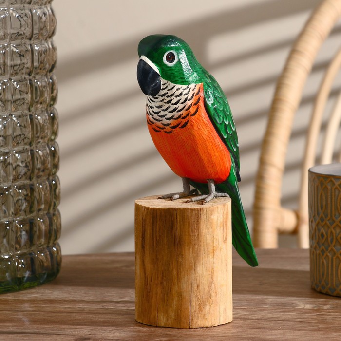 Сувенир «Попугай», 20 см, дерево, зелёный