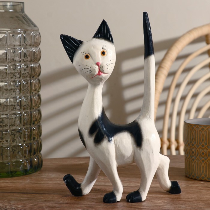 Сувенир «Кошечка», 17×27×7 см, белый с чёрным, дерево