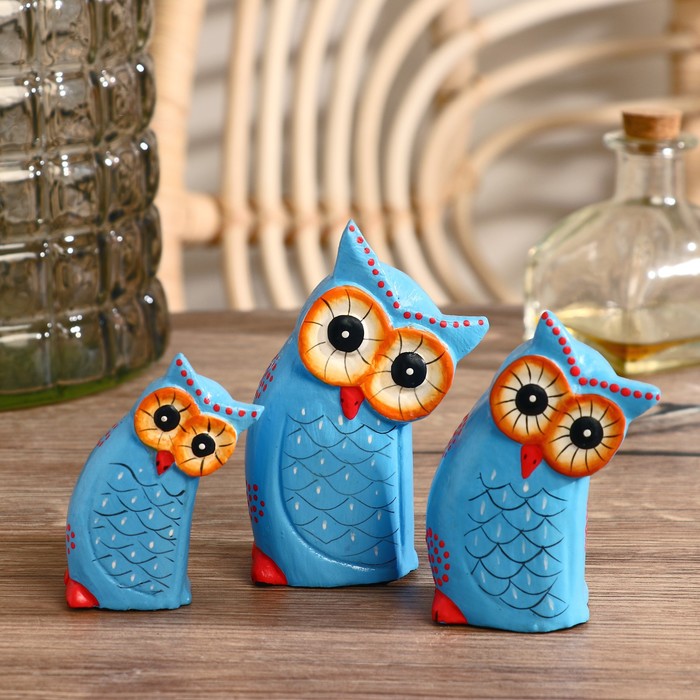 Сувенир «Совушки», набор 3 шт.: 10 см, 9 см, 7 см, дерево