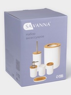 Аксессуары для ванной SAVANNA «Вуди», 6 предметов, мыльница, дозатор, 2 стакана, ёршик, ведро, белые - Фото 12