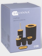Аксессуары для ванной комнаты SAVANNA «Вуди», 6 предметов, мыльница, дозатор, 2 стакана, ёршик, ведро, чёрные - Фото 6