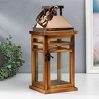 Подсвечник дерево "Фонарь - три полоски" беж и медь набор 2 шт 32х12,5х12,5, 45х18х18 см - фото 23058058