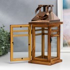 Подсвечник дерево "Фонарь - три полоски" беж и медь набор 2 шт 32х12,5х12,5, 45х18х18 см - фото 23058060