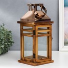 Подсвечник дерево "Фонарь - три полоски" беж и медь набор 2 шт 32х12,5х12,5, 45х18х18 см - фото 23058061