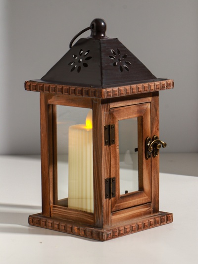 Деревянный подсвечник-фонарь на 1 свечу «Цветок», состаренный 25×12.5×12.5 см