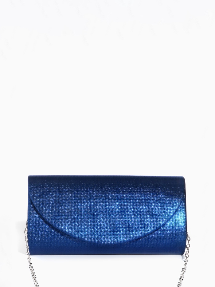 Сумка-клатч вечерняя на магните, на серебристой цепочке, синяя - Фото 1
