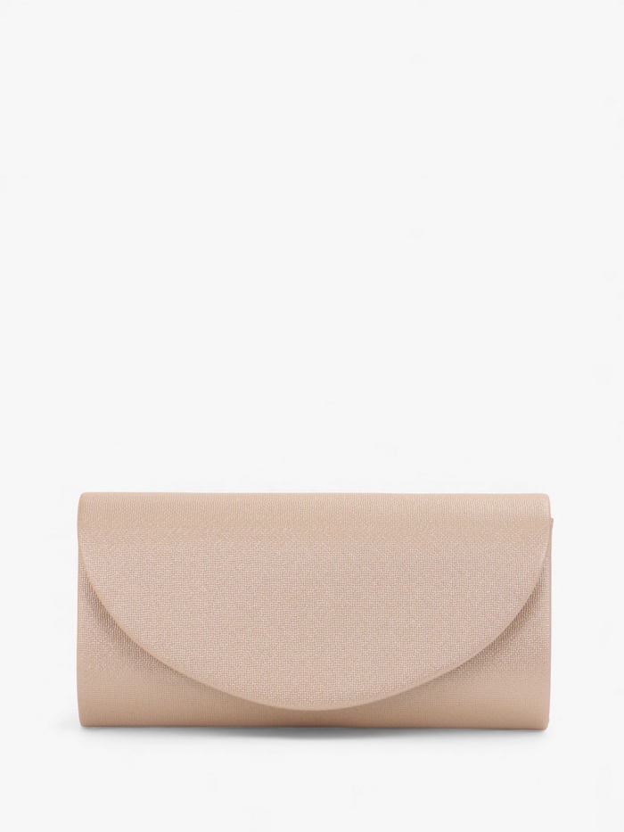 Сумка-клатч вечерняя на магните, на серебристой цепочке, бежевая - Фото 1