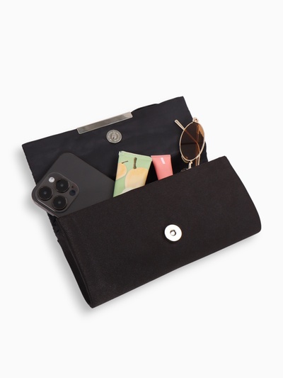 Сумка-клатч женская на магните, на длинной цепочке, чёрная