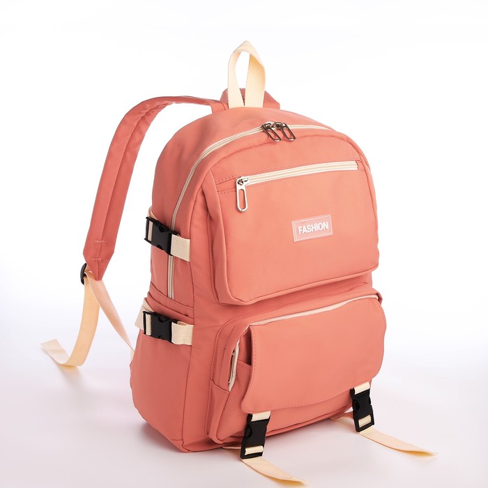 Рюкзак школьный из текстиля на молнии, 4 кармана, цвет коралловый - Фото 1