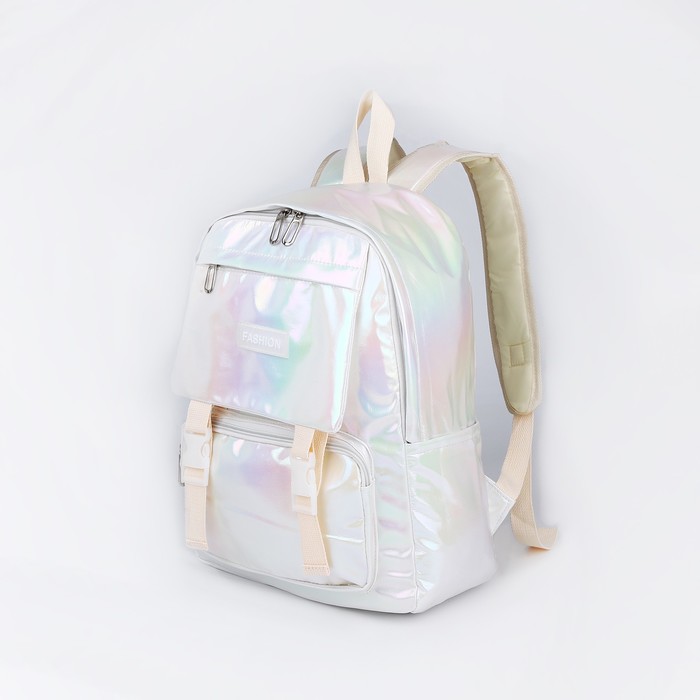Рюкзак молодёжный из текстиля на молнии, 4 кармана, цвет белый - Фото 1