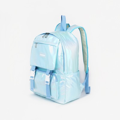 Рюкзак молодёжный из текстиля на молнии, 4 кармана, цвет голубой