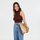 Сумка шоппер женская, на молнии, бежевая - Фото 6