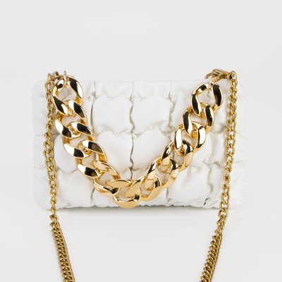 Сумка-клатч на молнии, длинная цепь, цвет белый