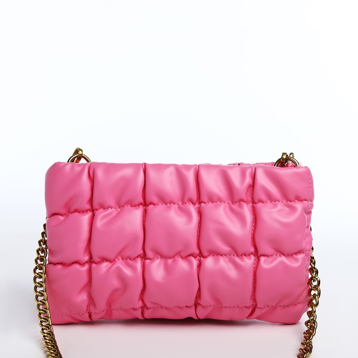 Сумка-клатч женская на молнии, на цепочке, с золотистой фурнитурой, розовая - Фото 1