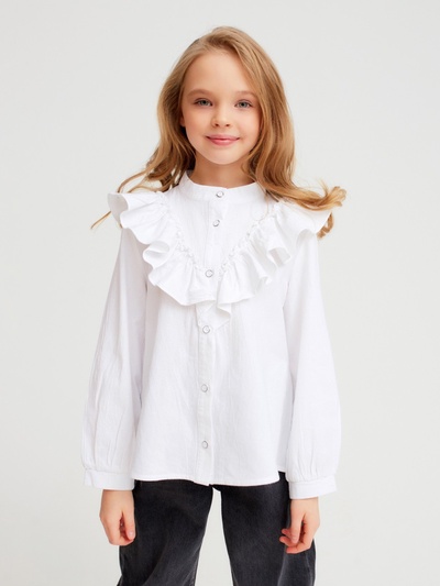 Блузка для девочки MINAKU: Cotton collection, белая, рост 140 см