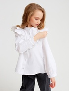 Блузка для девочки MINAKU: Cotton collection, белая, рост 146 см - Фото 4