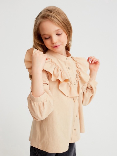 Блузка для девочки MINAKU: Cotton collection, бежевая, рост 128 см