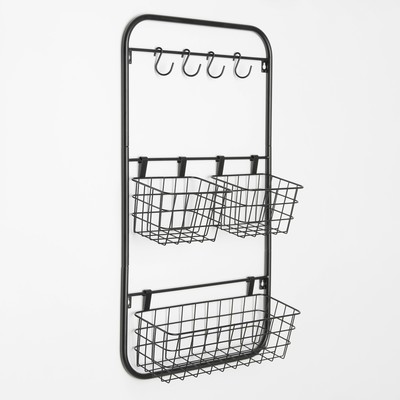 Система хранения универсальная, 3 корзины, 4 крючка, чёрная