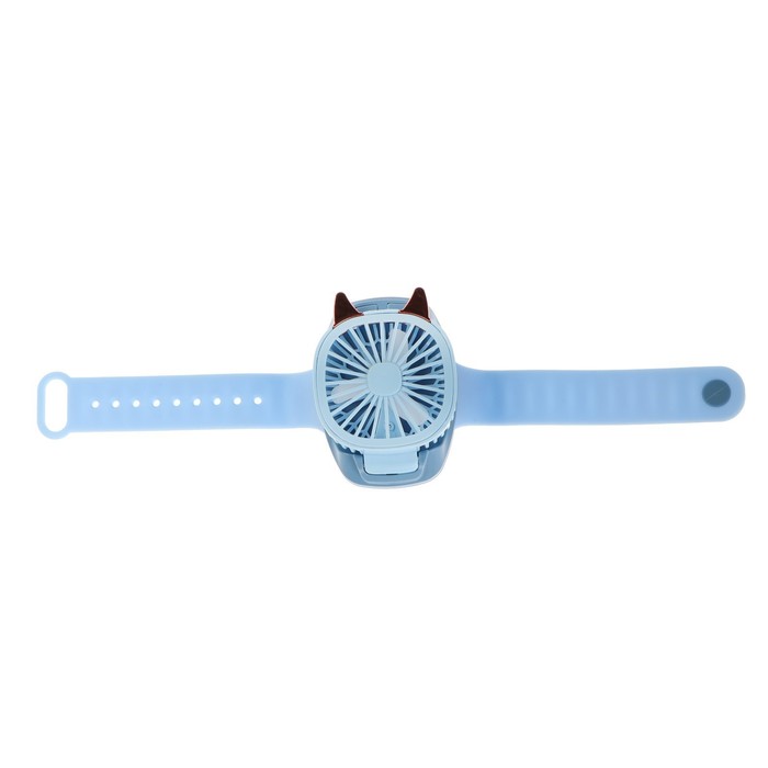 Мини вентилятор в форме наручных часов LOF-09, 3 скорости, подсветка, голубой - фото 1883837469
