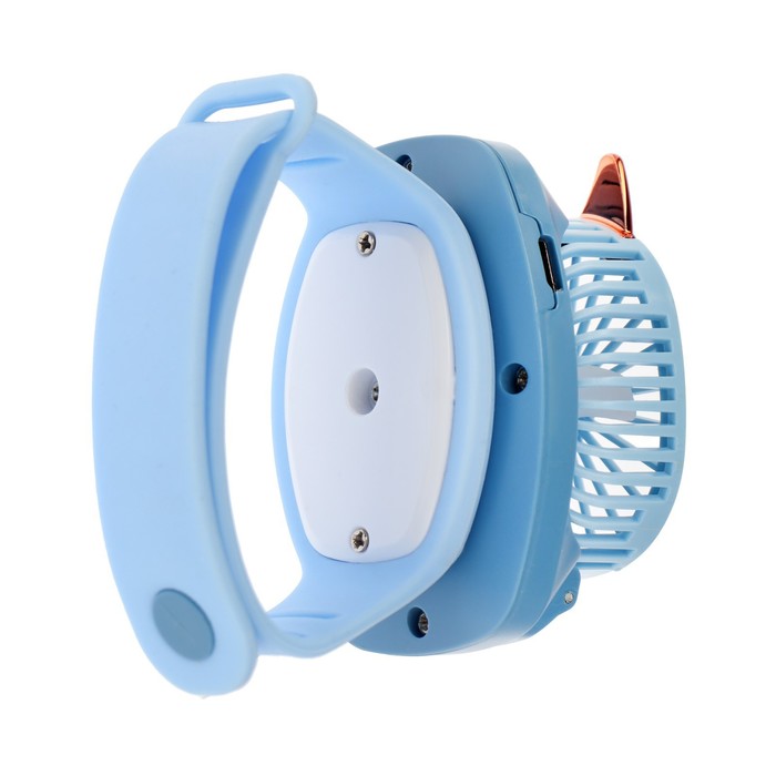 Мини вентилятор в форме наручных часов LOF-09, 3 скорости, подсветка, голубой - фото 1883837467