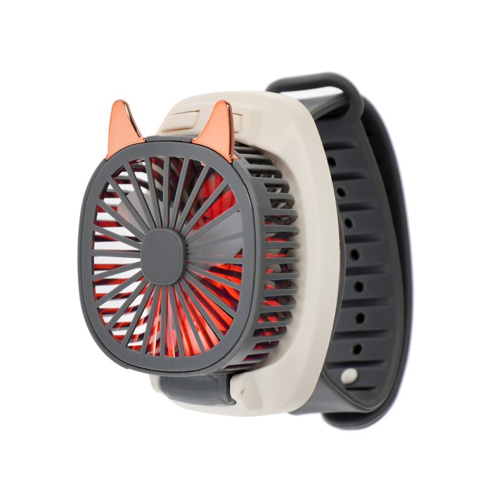 Мини вентилятор в форме наручных часов LOF-09, 3 скорости, подсветка, серый - фото 1882352510