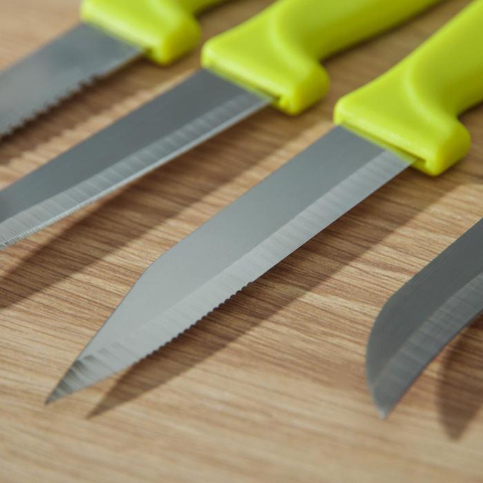 Набор кухонных ножей на подставке Доляна, 4 шт: 6 см, 9 см, 9 см, 11 см, на подставке, цвет МИКС - фото 1906783078