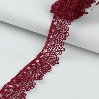 Кружево гипюровое, 40 мм × 9 ± 0,5 м, цвет бордовый