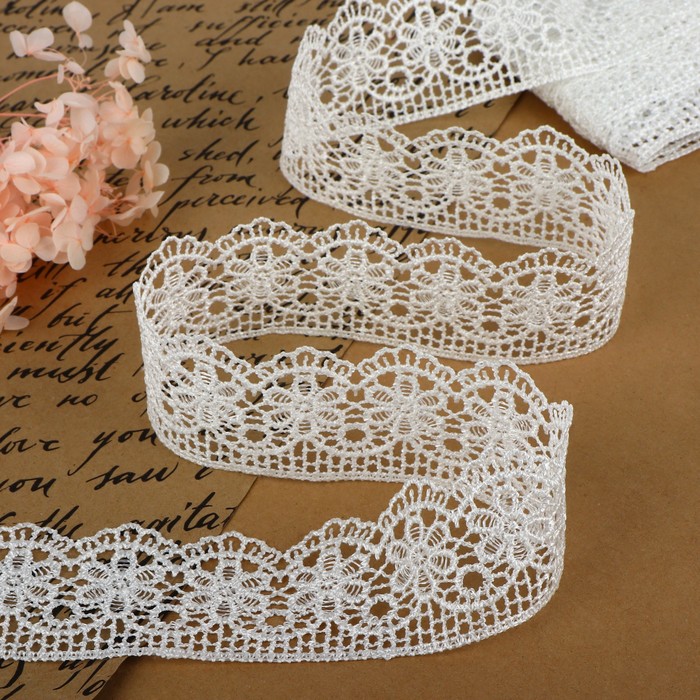 Кружево гипюровое, 45 мм, 6.8±0.5 м, цвет белый