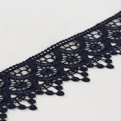 Кружево гипюровое, 45 мм × 9 ± 0,5 м, цвет тёмно-синий