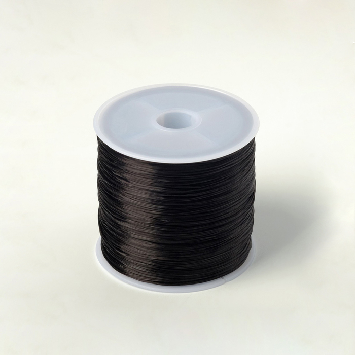 Нить силиконовая (резинка), плоская 1 мм, L=50 м, цвет чёрный - Фото 1
