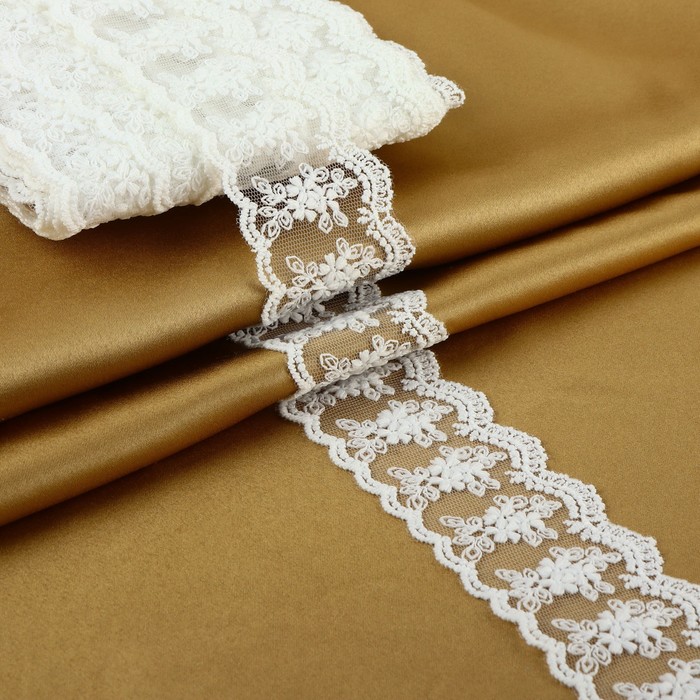 Кружево на сетке, 55 мм × 9 ± 0.5 м, цвет белый