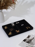 Подставка для украшений QF, 9 ячеек и 11 полос для колец, флок, 35×24×3 см, чёрная - Фото 2