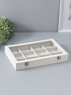 Шкатулка для украшений 12 ячеек, 35×24×4.5, стеклянная крышка, бежевая - Фото 4