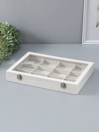 Шкатулка для украшений 12 ячеек, 35×24×4.5, стеклянная крышка, бежевая - Фото 2