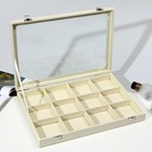 Шкатулка для украшений 12 ячеек, 35×24×4.5, стеклянная крышка, бежевая - Фото 1