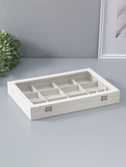 Шкатулка для украшений 12 ячеек, 35×24×4.5, стеклянная крышка, бежевая - Фото 1